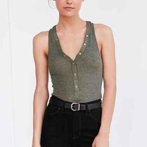 Urban Outfitters Green Henley Knit Tank